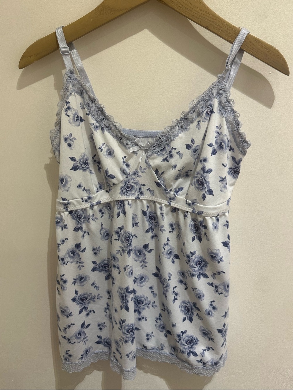 Laura Ashley White and Blue Floral Lace-Trim Cami
